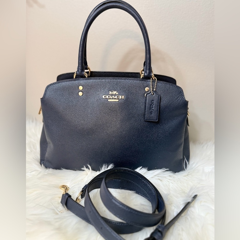 Vintage Coach Dark Blue Satchel with Gold Accents#91493